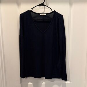 Free People Navy Long Sleeve V-Neck Top